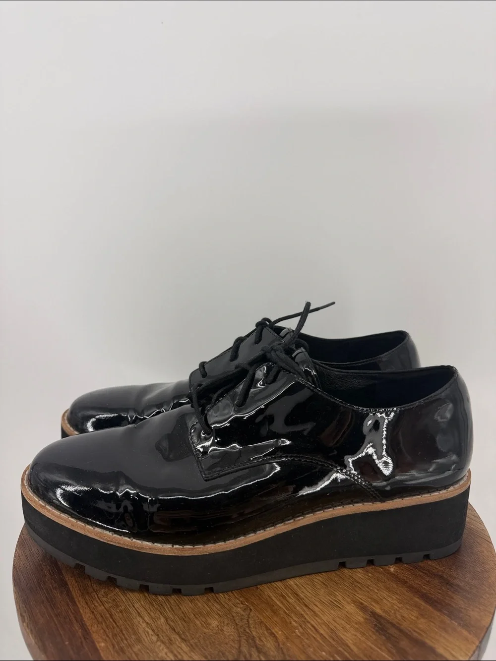 Eileen Fisher Eddy Patent Leather Platform Oxford Shoes Black Size 8